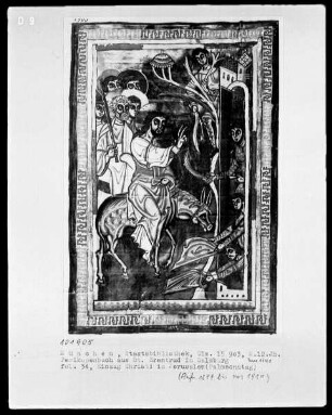 Perikopenbuch aus dem Benediktinerinnenkloster Sankt Erentrud auf dem Nonnberg — Christi Einzug ind Jerusalem, Folio 34recto