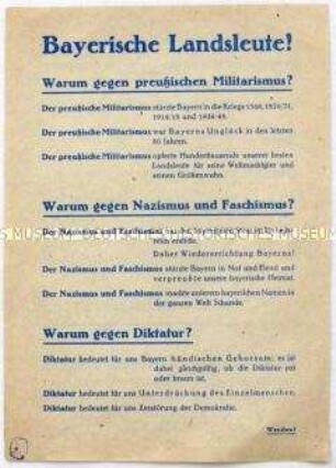 Programmatisches Flugblatt der Bayrischen Demokratischen Union mit separatistischen Bestrebungen