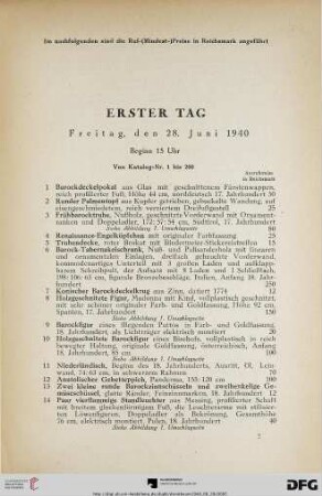 Erster Tag: Freitag, den 28. Juni 1940, Beginn 15 Uhr (Nr. 1-200)