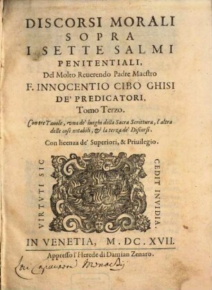 Discorsi Morali sopra I Sette Salmi Penitentiali, 3