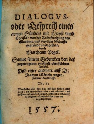Dialogus oder Gesprech eines armen Sünders mit Moyse und Christo