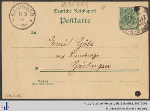 Postkarte vom 17. März 1891