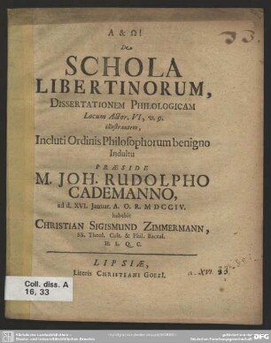 De Schola Libertinorum, Dissertationem Philologicam Locum Actor. VI, v. 9. illustrantem ...