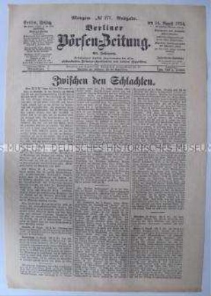 Titelblatt der "Berliner Börsen-Zeitung" zum Kriegsgeschehen