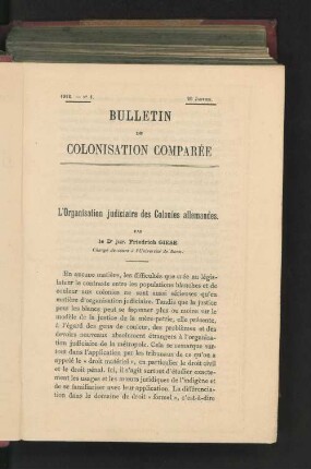 L'Organisation judiciare des colonies allemandes