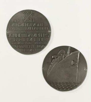 Bronzemedaille für die Mitarbeit am Bau des Schnelldampfers Bremen