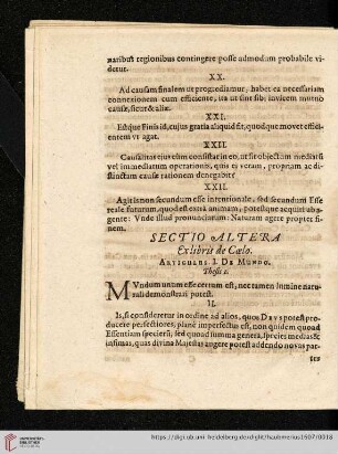 Sectio altera: Ex libris de Cœlo