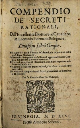 Del Compendio de i Secreti rationali