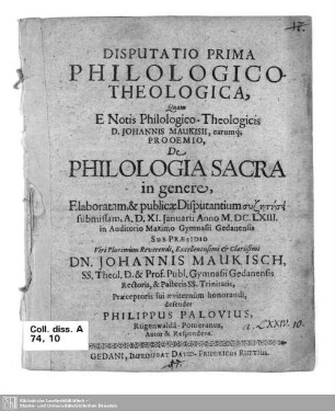 Disputatio prima philologico-theologica