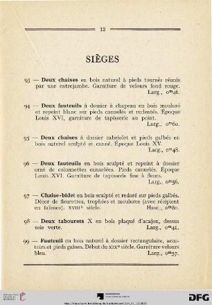 Sièges  (Nr. 93-109)