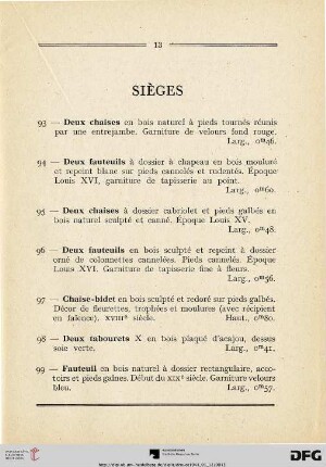 Sièges  (Nr. 93-109)