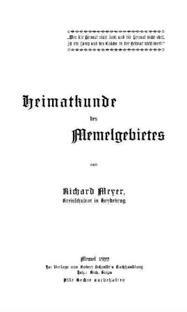Heimatkunde des Memelgebietes
