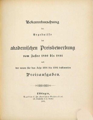 Tübinger Universitätsschriften. 1891/92