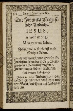 Die Zwantzigste geistliche Andacht. Jesus, Amor meus, Mea æterna salus.