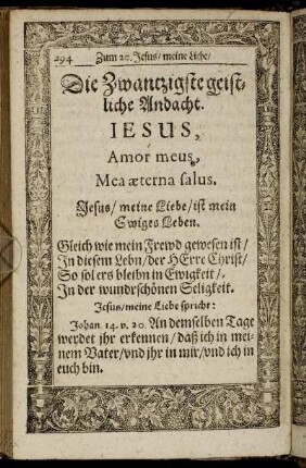 Die Zwantzigste geistliche Andacht. Jesus, Amor meus, Mea æterna salus.