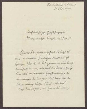 Schreiben von Otto Frommel an die Großherzogin Luise; Dank für die Anteilnahme an der Krankheit von Albert Helbing