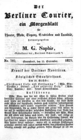 No. 782, Sonnabend, den 12. September 1829