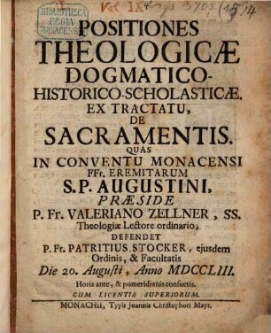 Positiones theologicae ... ex tractatu de sacramentis