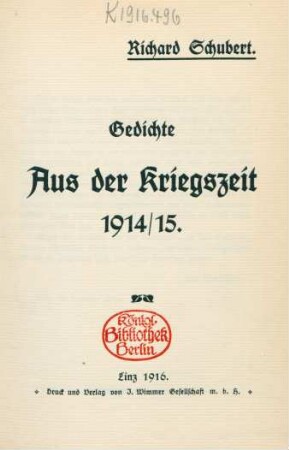 Gedichte aus der Kriegszeit 1914/15