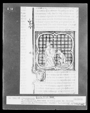 Grandes Chroniques de France — Edelknaben werden vom Bischof unterrichtet, Folio fol. 150 verso