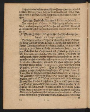 Von dem Verdacht/ darinnen Calixtus gelebet.