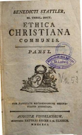 Ethica Christiana Communis. Pars I