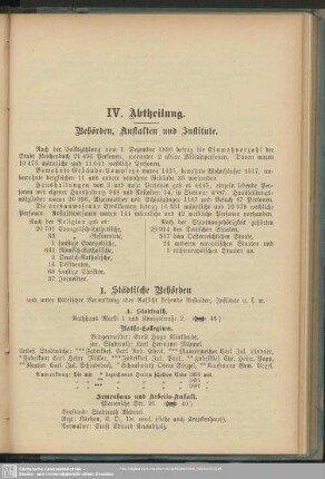 IV. Abtheilung. Behördenverzeichnis : IV. Abtheilung. Behörden, Anstalten und Institute