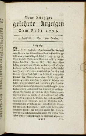 83stes Stück. Den 18ten October.