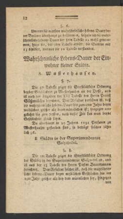 Wahrscheinliche Lebens-Dauer der Einwohner kleiner Städte