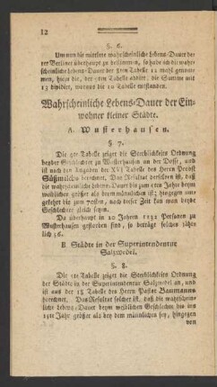 Wahrscheinliche Lebens-Dauer der Einwohner kleiner Städte