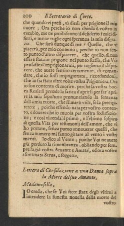 Lettera di Consolazione a una Dama sopra la Morte del suo Amante.