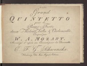 Grand Quintetto : pour le Piano-Forte deux Violons, Viola & Violoncelle