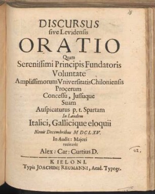 Discursus sive Levidensis Oratio