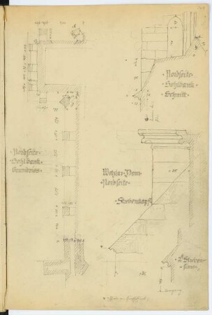 Dom, Wetzlar: Schnitte Sohlbank, Details Pfeiler (aus: Skizzen- und Fotoalbum 2)