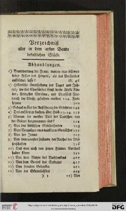 Verzeichniß aller in dem ersten Bande befindlichen Stuecke