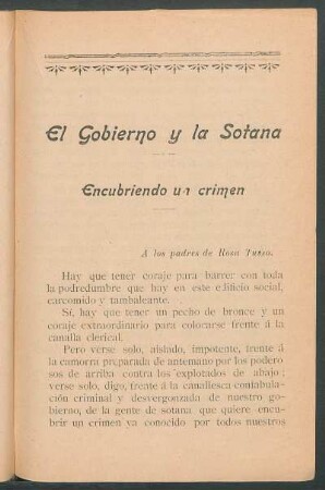 El Gobierno y la Sotana : Encubriendo un crimen