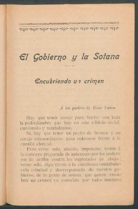 El Gobierno y la Sotana : Encubriendo un crimen