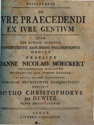 Dissertatio De Ivre Praecedendi Ex Ivre Gentivm