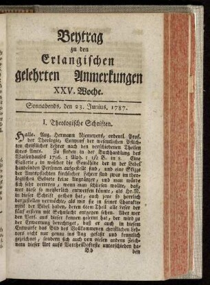 XXV. Woche. Sonnabends, den 23. Junius. 1787.