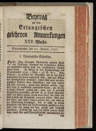 XXV. Woche. Sonnabends, den 23. Junius. 1787.