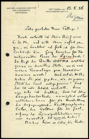 H. Thiersch an DAI Athen