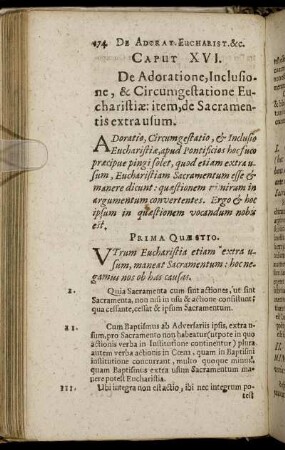 Caput XVI. De Adoratione, Inclusione, & Circumgestatione Eucharistiæ: item, de Sacramentis extra usum.