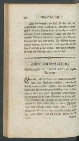 Achte Unterhaltung: Gleichgewicht der Luft mit andern flueßigen Materien