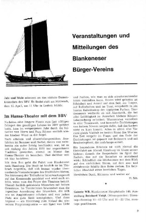 Veranstaltungen und Mitteilungen des Blankeneser Bürger-Vereins