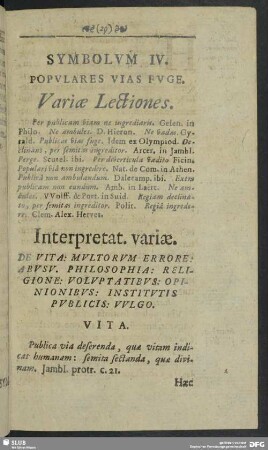 Symbolum IV. Populares Vias Fuge