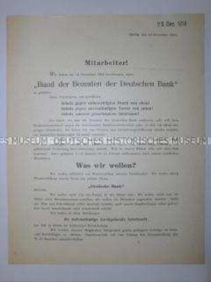 Rundschreiben über die beabsichtigte Gründung des "Bundes der Beamten der Deutschen Bank"