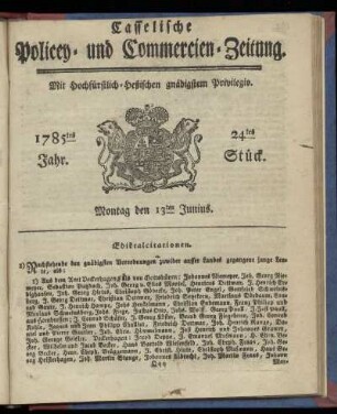 24tes Stueck, Montag den 13ten Junius. 1785
