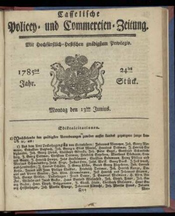 24tes Stueck, Montag den 13ten Junius. 1785