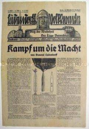 Völkische Wochenzeitung "Ludendorff's Volkswarte" zur Reichstagswahl am 5. März 1933