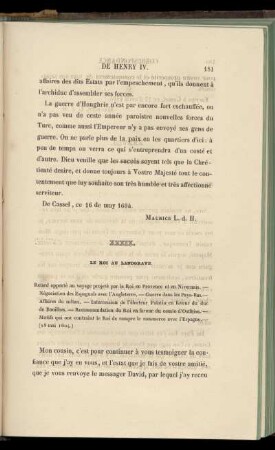 XXXIX. Le Roi au Landgrave (28 mai 1604)